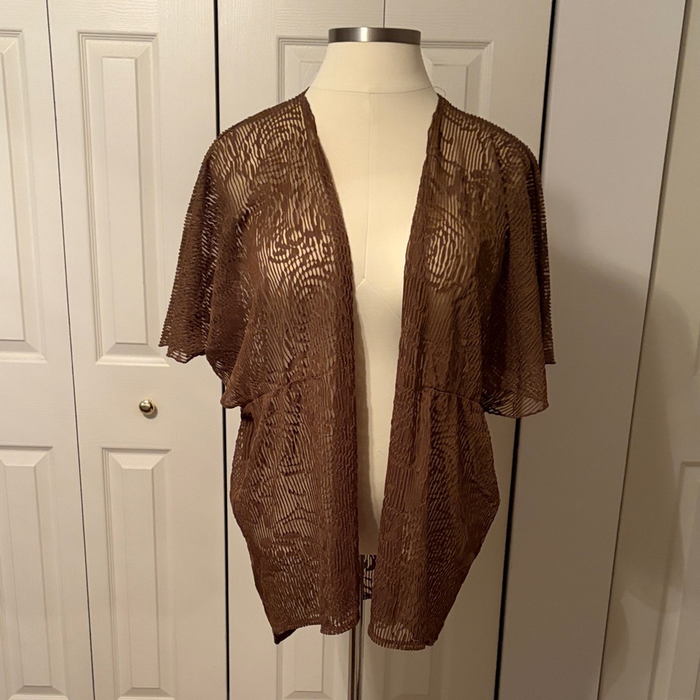 Cato Brown Sheer Open-Front Top